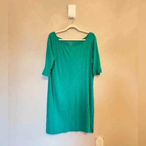 Lilly Pulitzer • Emerald Green Somerset Ruffle Sleeve Dress XL Preppy Casual - Picture 2 of 7
